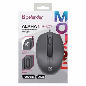 MOUSE DEFENDER ALPHA MB-507 OPTICAL 1000dpi 3P melns SILENT CLICK