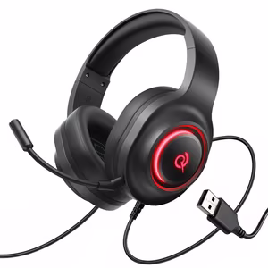 QCY V200 Pro Wired Gaming Headphones with 7.1 Sound and Detachable Microphone - Black