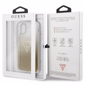 Guess GUHCN65SGTLGO cietais maciņš iPhone 11 Pro Max Glitter Triangle – zeltains