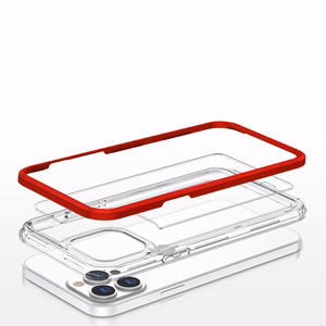  Skaidrs 3in1 vāciņš iPhone 13 Pro ar sarkanā rāmis želejas pārklājums