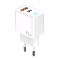 JELLICO sienas lādētājs EU11 PD 20W 1xUSB-C + 1xUSB QC3.0 Balts