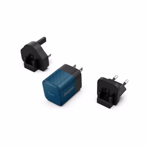 Energizer Ultimate A20MUBL GaN ceļojumu sienas lādētājs ar EU / UK / US spraudņiem, USB-C, 20 W PD, zils