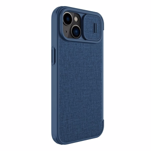 Nillkin Qin auduma apvalks iPhone 14 Plus ar kameras vāciņu un maciņu zils