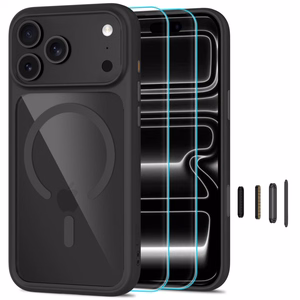 Tech-Protect MagOne CC MagSafe maciņš ar 2 rūdītiem stikliem, paredzēts iPhone 18 Pro Max / 17 Pro Max, caurspīdīgs melns