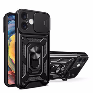 Hybrid Armor Camshield bruņots viedtālruņa apvalks iPhone 16 Plus ar kameras vāciņu un statīvu - melns