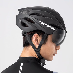 Rockbros velosipēda ķivere ar vizieri un noņemamām UV aizsargbrillēm, unisex - melna/brūna