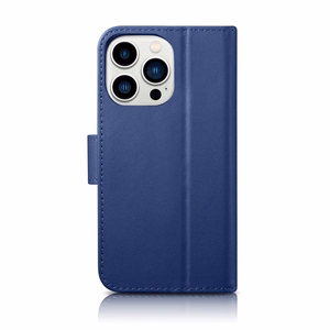 iCarer Maki apvalks 2in1 vāks iPhone 14 Pro Max Anti-RFID ādas atverams apvalks zils (WMI14220728-BU)