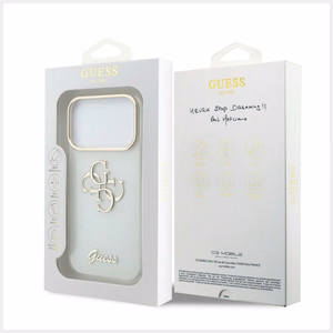 Guess IML 4G Script Metal maciņš iPhone 18 Pro / 17 Pro, balts