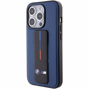 BMW M ar statīvu divkrāsu viedtālruņa apvalks iPhone 15 Pro - tumši zils