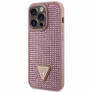 Guess GUHCP14LHDGTPP iPhone 14 Pro 6.1" rozā rozā Kietais vāciņš Rhinestone Triangle