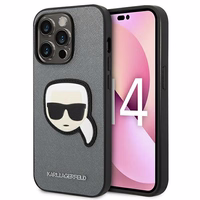Karl Lagerfeld Saffiano Karl's Head Patch viedtālruņa apvalks iPhone 14 Pro Max - sudraba