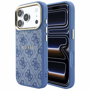 Guess Embossed 4G Classic MagSafe maciņš iPhone 17 Pro Max / 18 Pro Max, zils