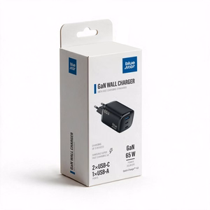 Blue Star Nano GaN VT-335 tālruņa lādētājs, 2 × USB-C + USB-A, QC4.0, PD, 3 A, 65 W, melns