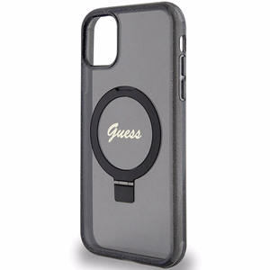 Guess Ring Stand Script Glitter Magnētiskais viedtālruņa apvalks iPhone 11 / Xr - melns