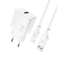 Dudao A23TEU 2.4A GaN USB-A Wall Lādētājs with USB-A - USB-C Kabelis - Balts