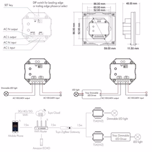 Rotējošs paneļa Triac gaismas regulators TS-K(WZ), Zigbee, Tuya