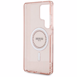 Guess Kristāli Drukāts Klasiskais Logotips Magnētiskais Samsung Galaxy S25 Ultra Viedtālruņa apvalks rozā