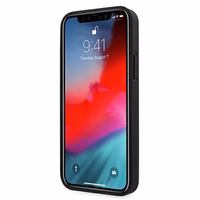 BMW Ādas izliekts perforēts viedtālruņa apvalks iPhone 12 mini - melns