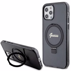 Guess Ring Stand Script Glitter MagSafe case for iPhone 12/12 Pro - black