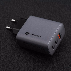 FORCELL F-ENERGY GaN VT-42B pelēks ceļojuma lādētājs 2 x Type C + USB A PD QC4.0 4A 65W ar PD
