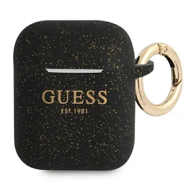 Guess GUA2SGGEK AirPods apvalks melns/melns Silikons Spīdumi