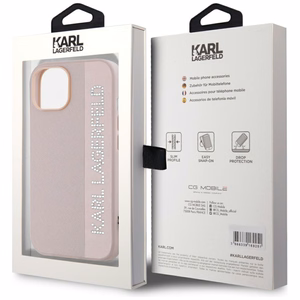 Karl Lagerfeld Saffiano Rhinestones & Charm viedtālruņa apvalks iPhone 15 / 14 / 13 - rozā
