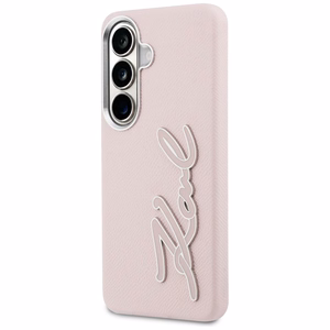 Karl Lagerfeld Grained Signature Metal Resin Logo maciņš Samsung Galaxy S26 rozā