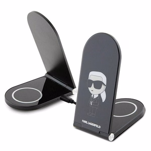 Karl Lagerfeld Ikonik MagSafe 15W indukcijas lādētājs, salokāms 2in1 - melns