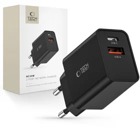 Tech-Protect NC30W lādētājs USB-C PD 30W / USB-A QC 3.0 - melns
