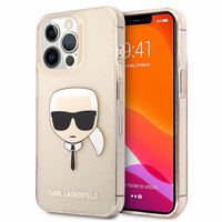 Karl Lagerfeld Glitter Karl's Head Case iPhone 13 Pro / iPhone 13 - zelta krāsas apvalks