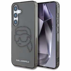 Karl Lagerfeld viedtālruņa apvalks ar rhinestones Karl Head logotipu Samsung Galaxy S25 melns