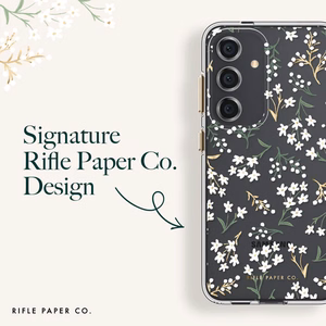 Rifle Paper Co. īpaši plāns pretmikrobu vāciņš ierīcei Samsung Galaxy S24+, ar “Petite Fleurs” rakstu