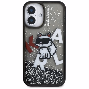 Karl Lagerfeld Liquid Glitter Choupette Logo iPhone 16 macins - melns