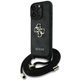 Guess 4G Big Logo Cord Stap viedtālruņa apvalks iPhone 16 Pro Max - melns
