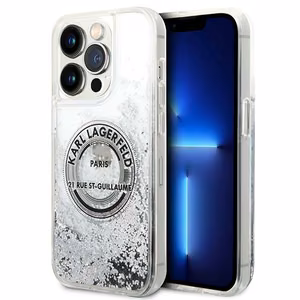Karl Lagerfeld KLHCP14LLCRSGRS iPhone 14 Pro 6.1 sudraba cietais viedtālruņa apvalks šķidrs mirdzums RSG