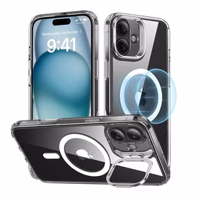 ESR Classic Hybrid viedtālruņa apvalks (HaloLock) ar statīvu iPhone 16 Plus (caurspīdīgs)
