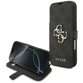Guess Book 4G Metal Logo viedtālruņa apvalks iPhone 17 Pro - melns