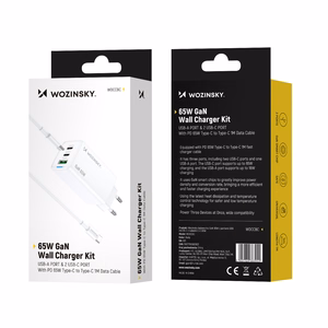 Wozinsky GaN 65W Зарядное устройство USB-A 2xUSB-C с Кабелем USB-C 65W - белый