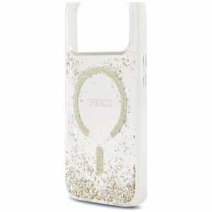 Guess Resin Bottom Glitter MagSafe maciņš, paredzēts iPhone 18 Pro / 17 Pro, zeltains