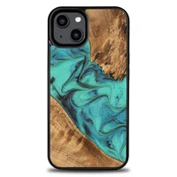 Koka un sveķu viedtālruņa apvalks iPhone 15 Plus Bewood Unique Turquoise - tirkīza un melns
