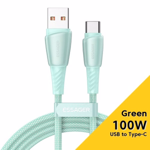 USB kabelis Essager Rainbow zaļš Type-C 200cm (līdz 100W)