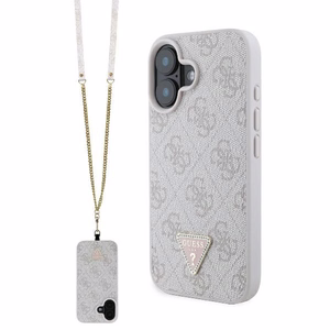 Guess Ādas Crossbody apvalks viedtālrunim iPhone 16 ar metāla logotipu un Strass - rozā