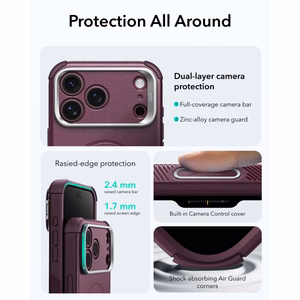 ESR Cyber Tough Kickstand MagSafe maciņš, paredzēts iPhone 18 Pro Max / 17 Pro Max, tumšā ķiršu krāsā