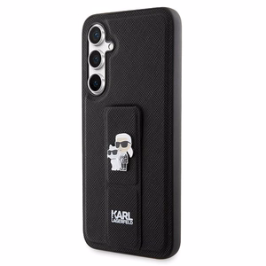 Karl Lagerfeld Gripstand Saffiano Karl&Choupette Pins viedtālruņa apvalks Samsung Galaxy S23 FE - melns
