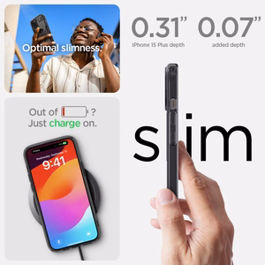 Spigen Ultra Hybrid Mag viedtālruņa apvalks ar MagSafe iPhone 15 Plus - tumši pelēks (Zero One raksts)