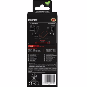 Eveready PX20B ārējais akumulators, 20000 mAh, 2 × USB-A, melns