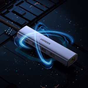 Ugreen CM475 daudzfunkcionāls sadalītājs USB 3.0 - 3x USB / Ethernet RJ-45 / USB Type-C PD - pelēks