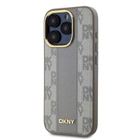 DKNY Ādas rūtainais mono raksts Magnētiskais viedtālruņa apvalks iPhone 15 Pro - bēša