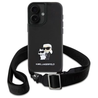 Karl Lagerfeld Saffiano Karl&Choupette Metal Pin CBDY siksna iPhone 16 viedtālruņa apvalks – melns