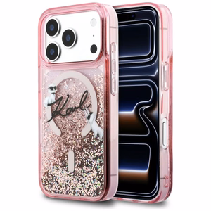 Karl Lagerfeld Liquid Glitter Karl Script Logo MagSafe Maciņš for iPhone 17 Pro - rozā